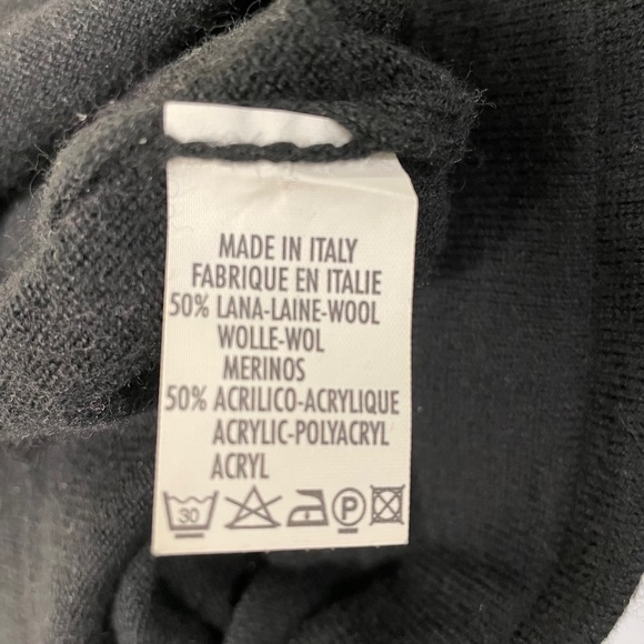 Designer Black Turtleneck Sweater Wool Blend Made in Italy L - Picture 7 of 7